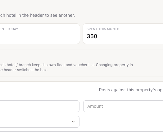 The Petty Cash screen with the New voucher form and a posted voucher