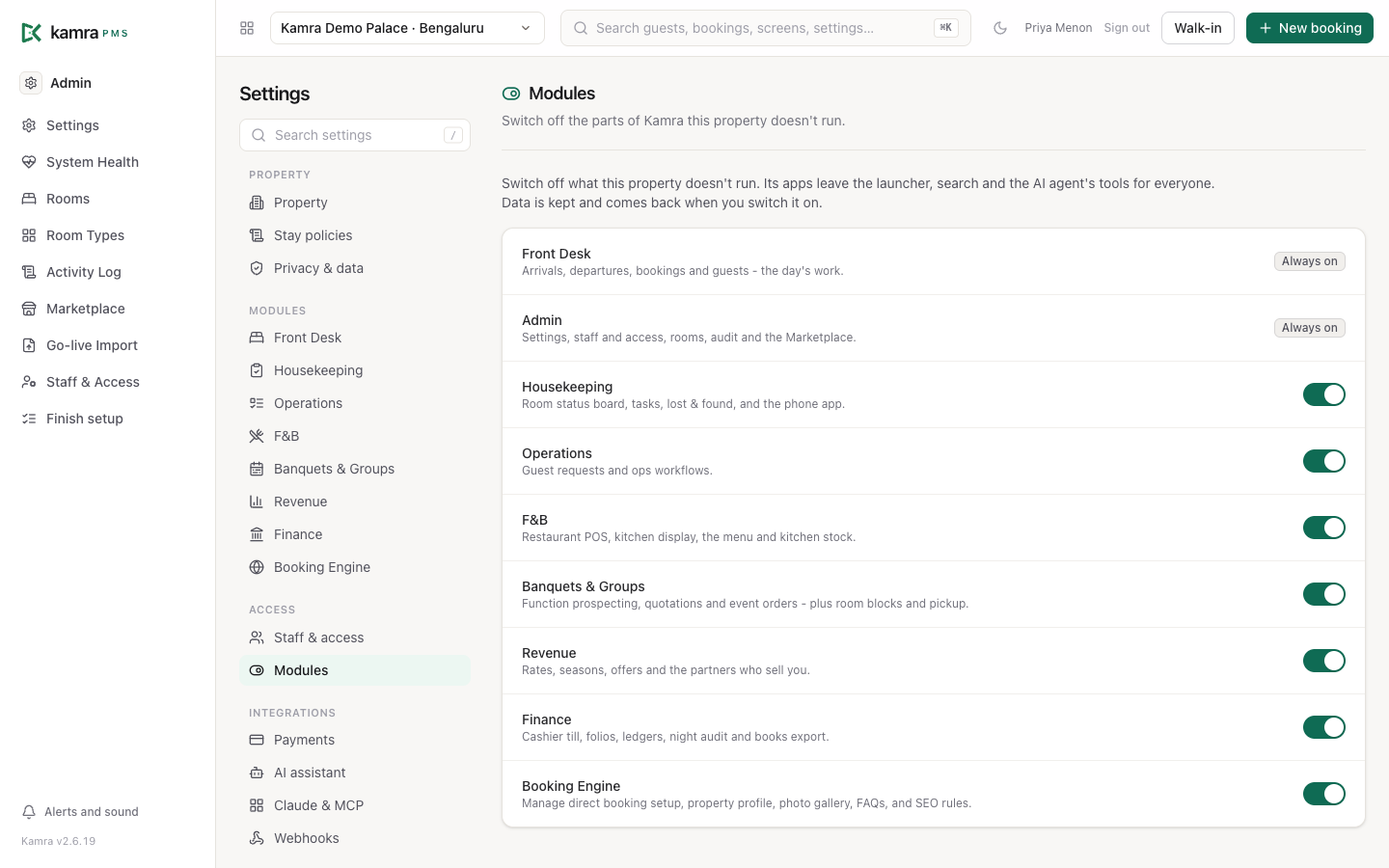 Settings → Modules