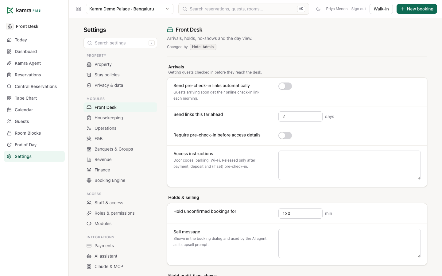 A module settings page with its sections and the module switch
