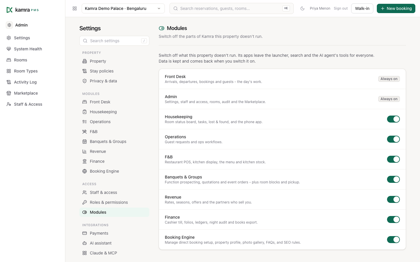 Settings → Modules