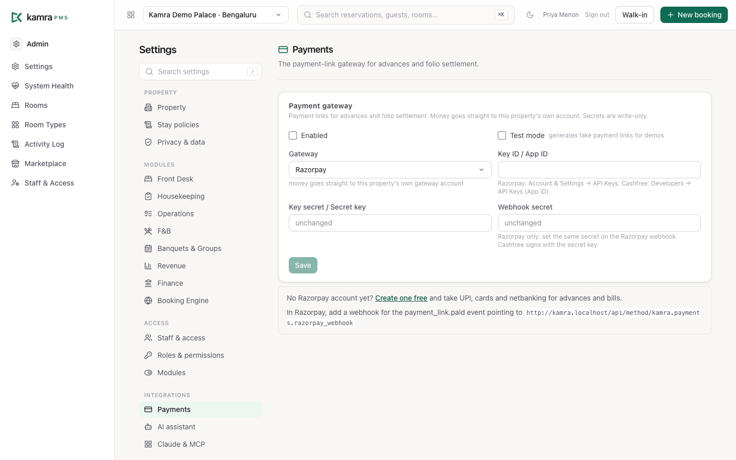 Payments settings